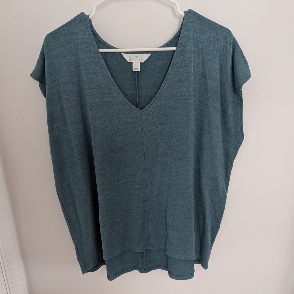 Market & Spruce Dusty Teal V-Neck Cap Sleeve Tunic